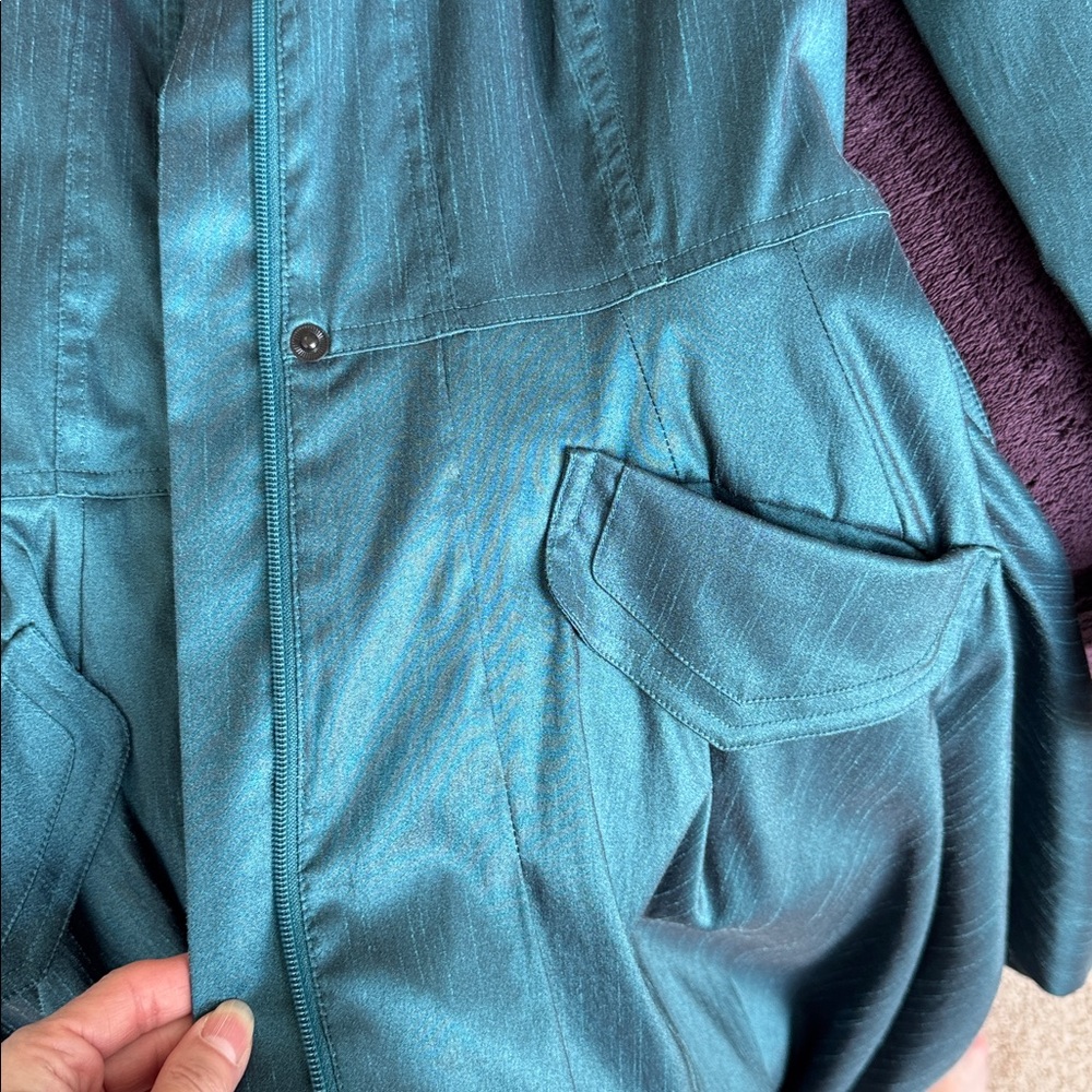 Vintage Dark Teal Trench Coat with Bubble Hem - Picture 12 of 14